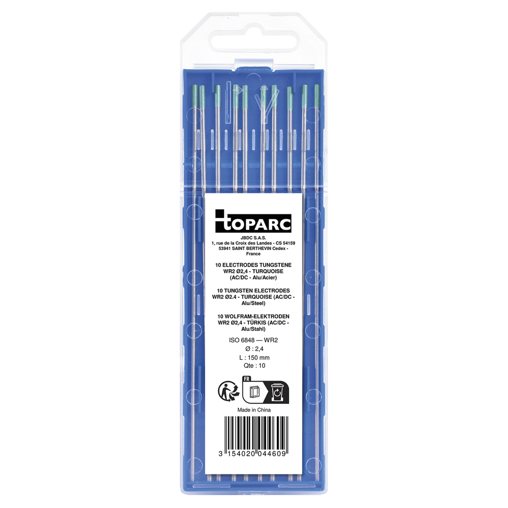 10 ÉLECTRODES TUNGSTENE WR2 Ø2,4 - TURQUOISE - AC/DC - GYS - 044609