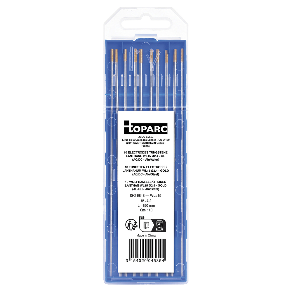 10 ÉLECTRODES TUNGSTENE LANTHANE WL15 Ø2,4 - OR - AC/DC - GYS - 045354