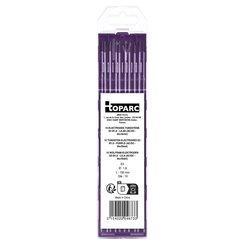10 ÉLECTRODES TUNGSTENE E3 Ø1,6 - LILAS - AC/DC - GYS - 046733