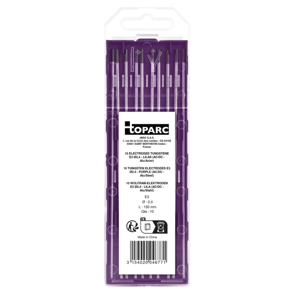 10 Electrodes tungstène E3 Ø 2,4 - lilas (AC/DC) TOPARC - 046771