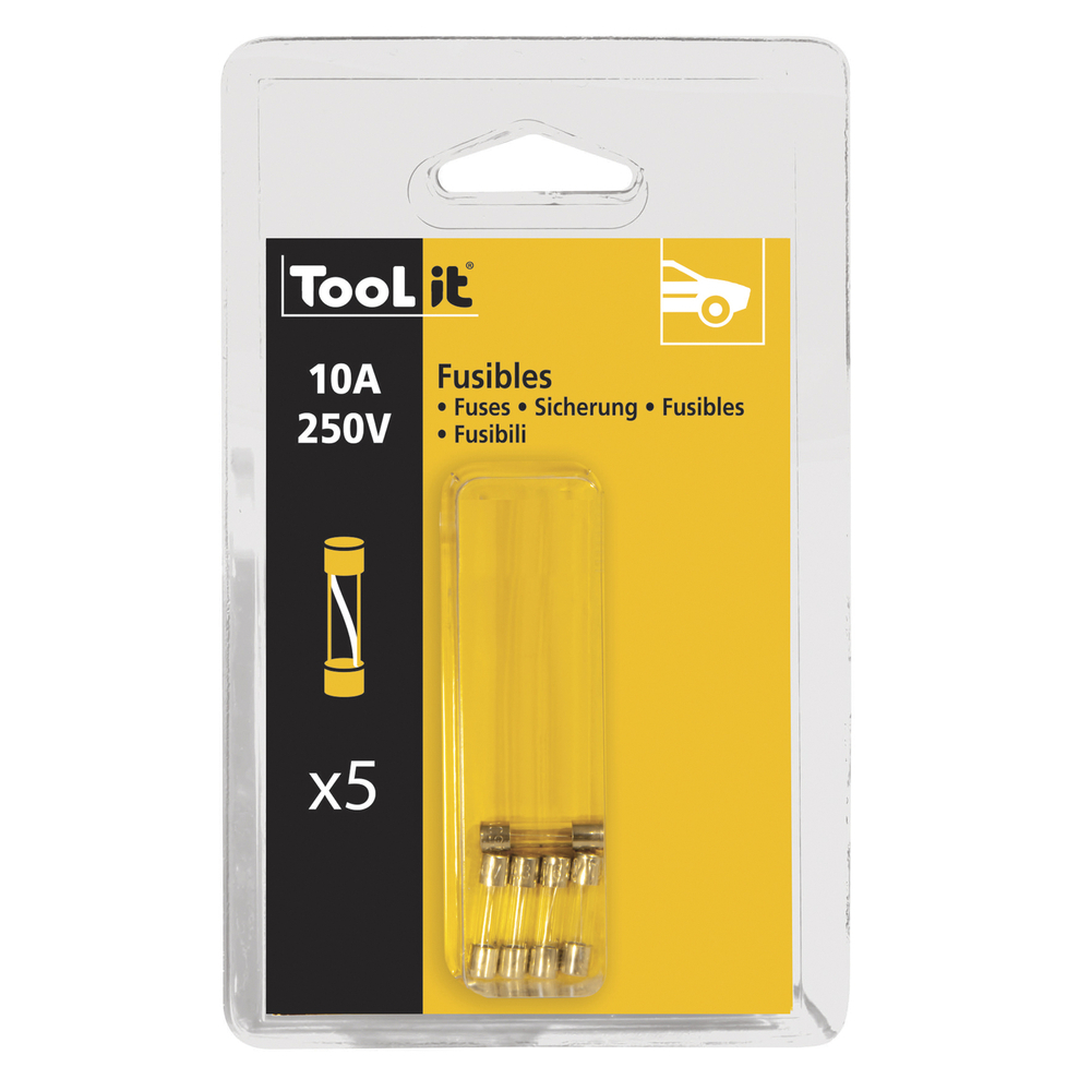 KIT 5 FUSIBLES 10A 250V temporisé / CHARGEURS 40-50-100A HF - Blister - GYS - 056527