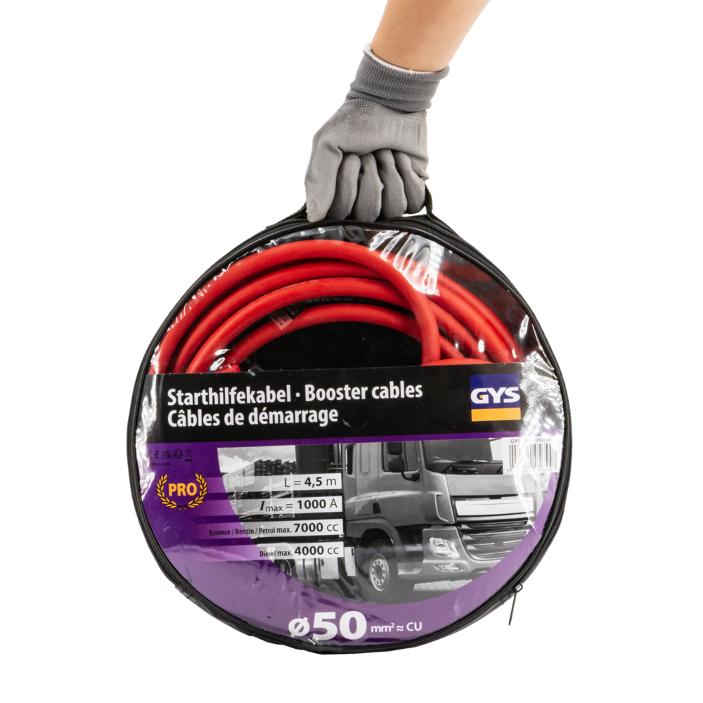 CÂBLES DÉMARRAGE 1000A - 2x4,5m - Ø50mm² - Pinces Isolées - GYS - 056558