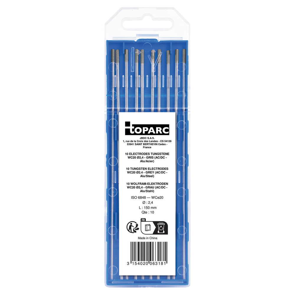 10 ÉLECTRODES TUNGSTENE WC20 Ø2,4 - GRIS - AC/DC - GYS - 063181