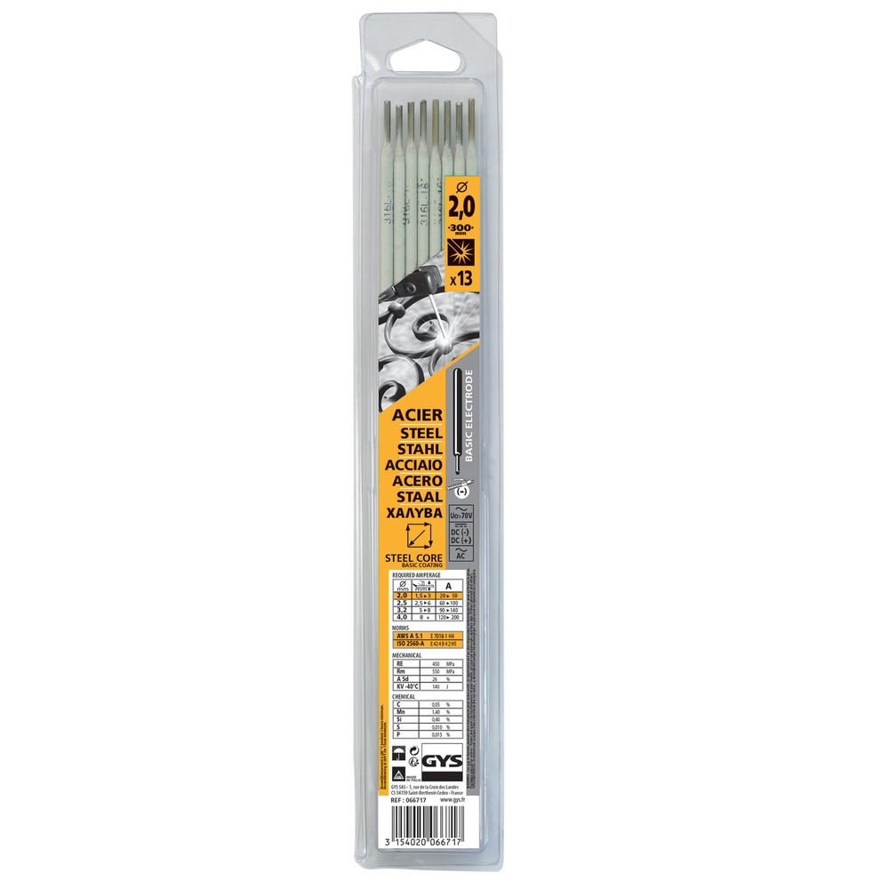 13 ÉLECTRODES BASIQUES ACIER Ø2,0 - BLISTER - GYS - 066717