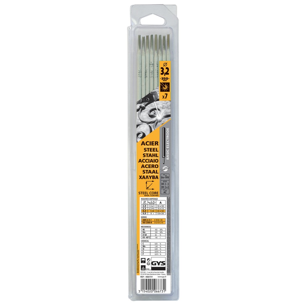 7 ÉLECTRODES BASIQUES ACIER Ø3,2 - BLISTER - GYS - 066731