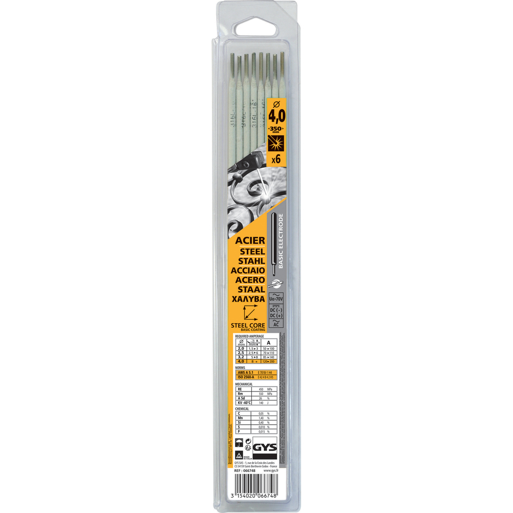 6 ÉLECTRODES BASIQUES ACIER Ø4,0 - BLISTER - GYS - 066748