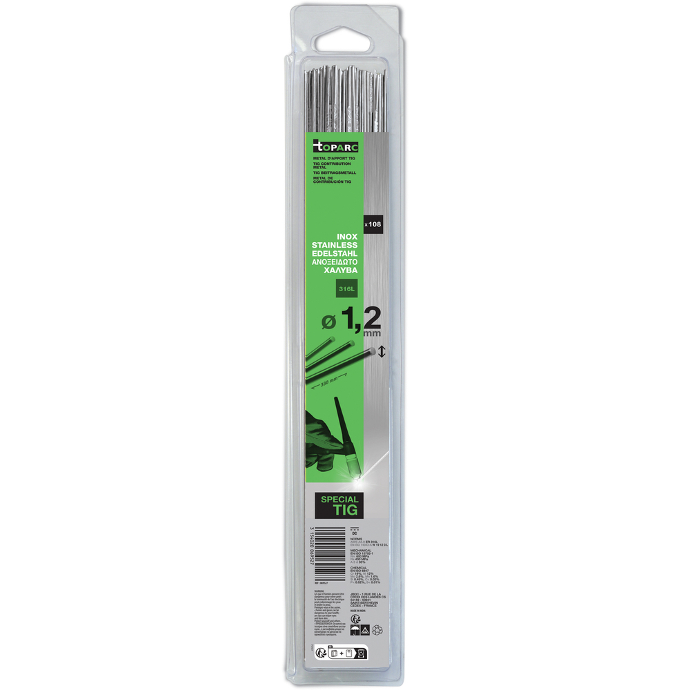 108 BAGUETTES TIG INOX - 316L Ø1,2 - 330mm - Blister 0,33kg - GYS - 069527