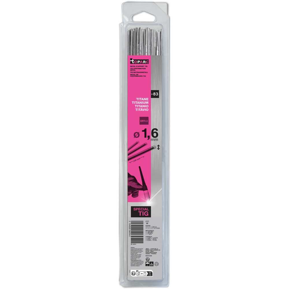83 BAGUETTES TIG TITANE T40 - ERTi-2 Ø1,6 - 330mm - Blister 0,25kg - GYS - 069541