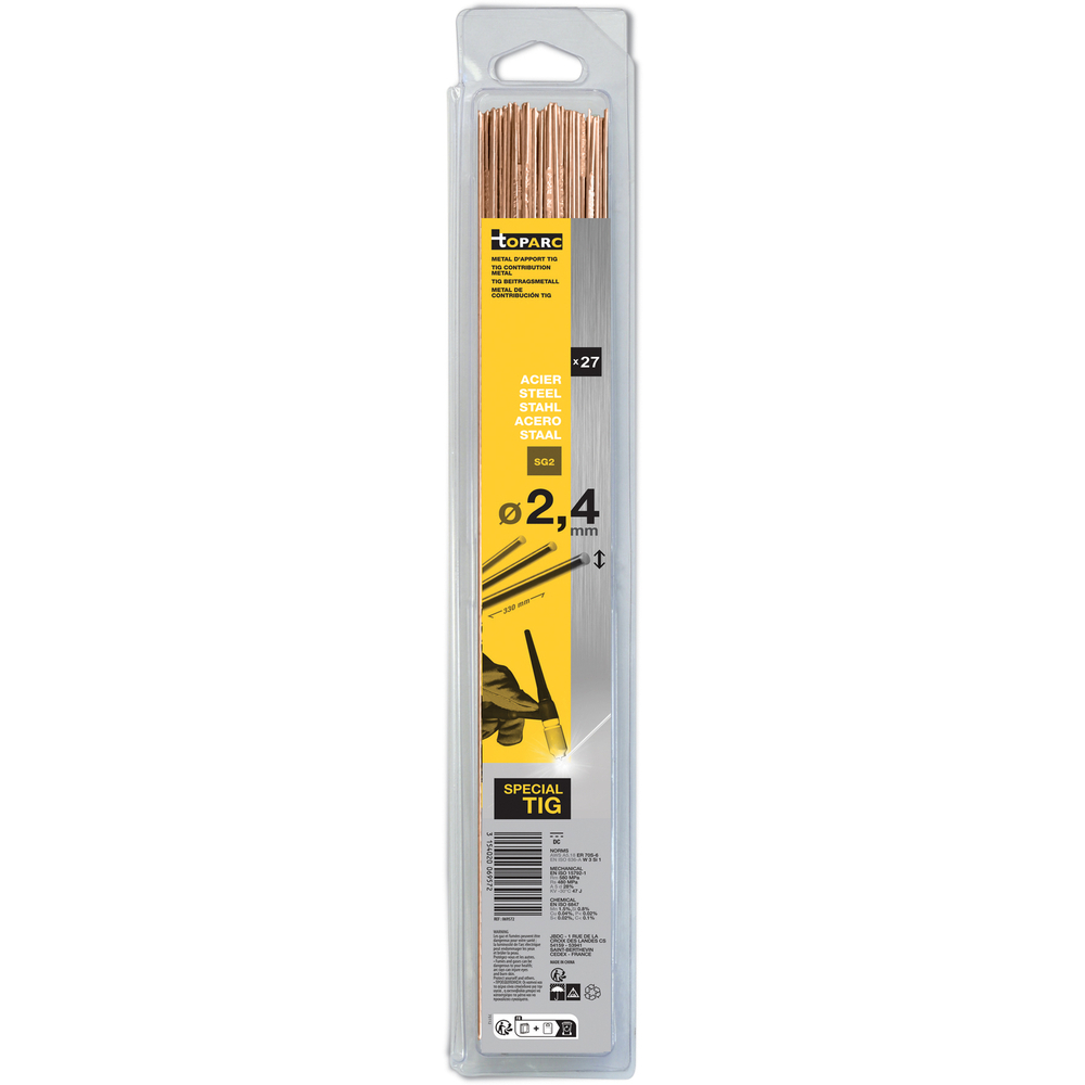 27 BAGUETTES TIG ACIER - SG2 Ø2,4 - 330mm - Blister 0,33kg - GYS - 069572