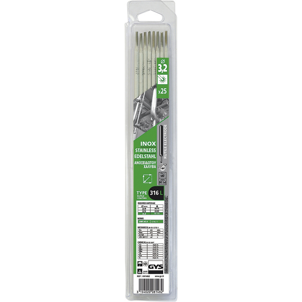 Électrodes inox GYS 316L Ø 3,2 lot de 25 - 081482