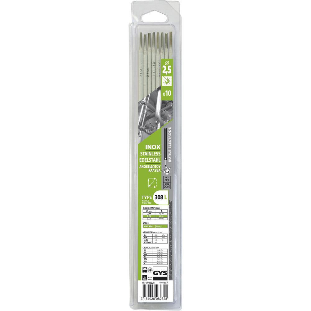 10 ÉLECTRODES 308L INOX Ø2,5 - BLISTER - GYS - 082328