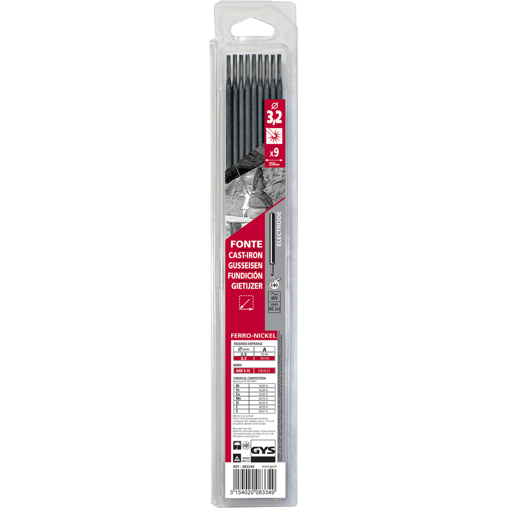 9 ÉLECTRODES FONTE Ø3,2 - BLISTER - GYS - 083349