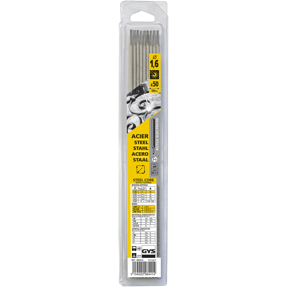 Blister de 50 Électrodes rutiles E6013 Ø 1,6 GYS - 084414