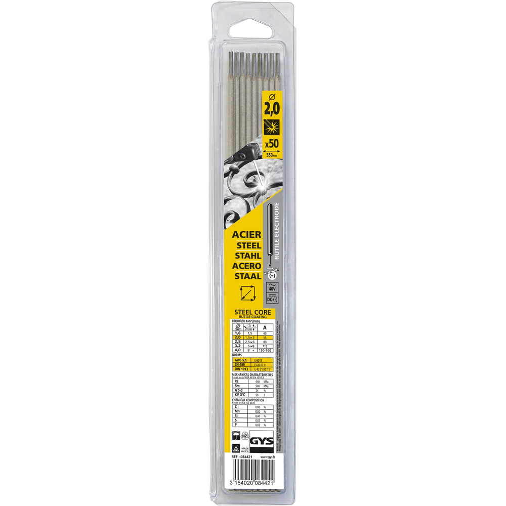 Blister de 50 Électrodes rutiles E6013 Ø 2,0 GYS - 084421