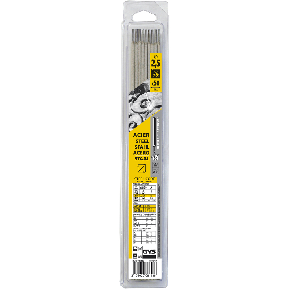 Blister de 50 Électrodes rutiles E6013 Ø 2,5 GYS - 084438