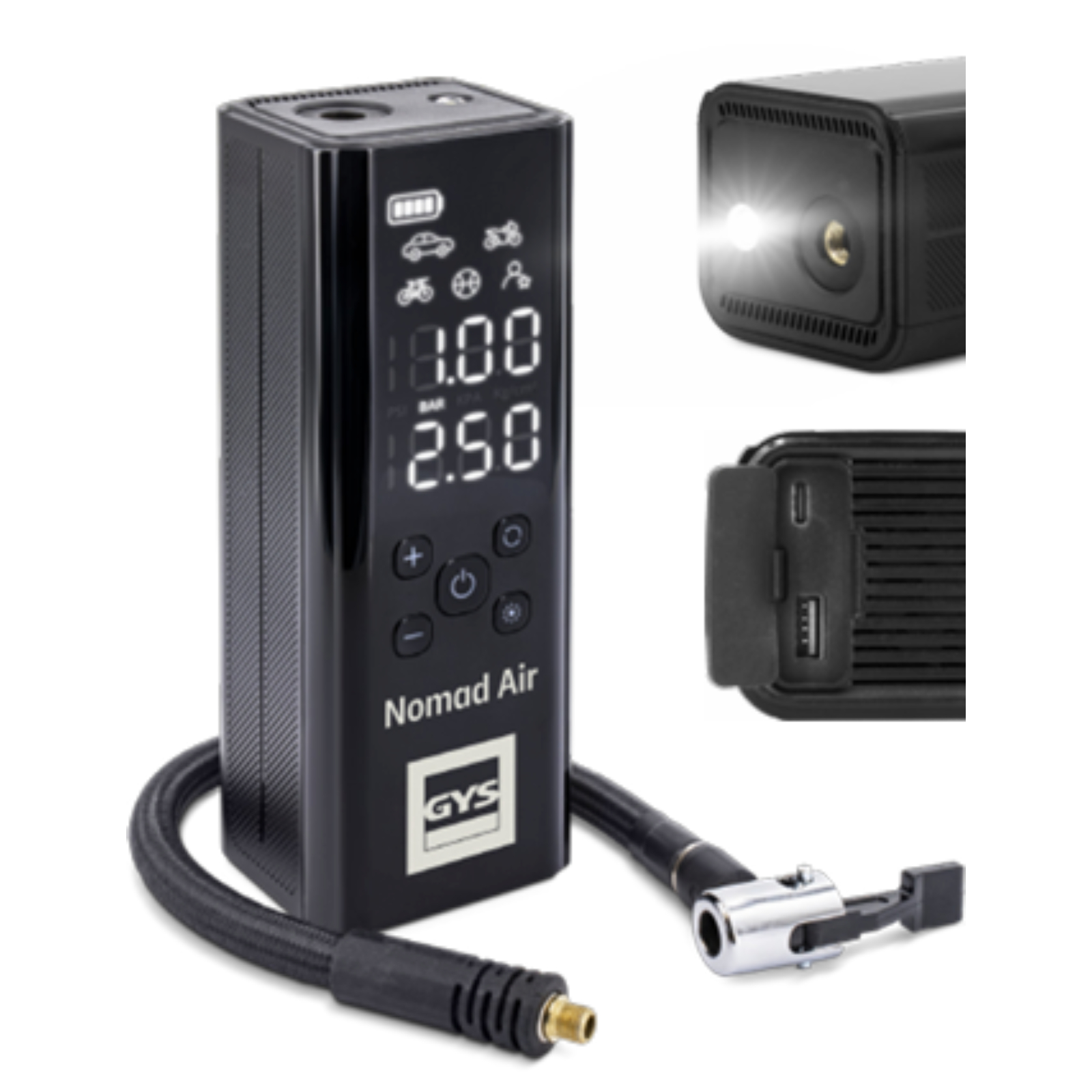 COMPRESSEUR NOMAD AIR 10BARS 2.5AH 5 EMBOUTS GYS - 088795