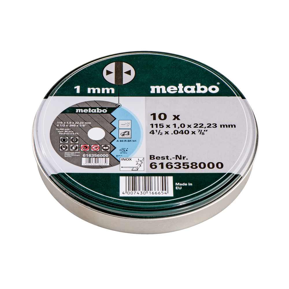 10 meules de tronçonnage SP 115 x 1,0 x 22,23 Inox, TF 41 - METABO - 616358000