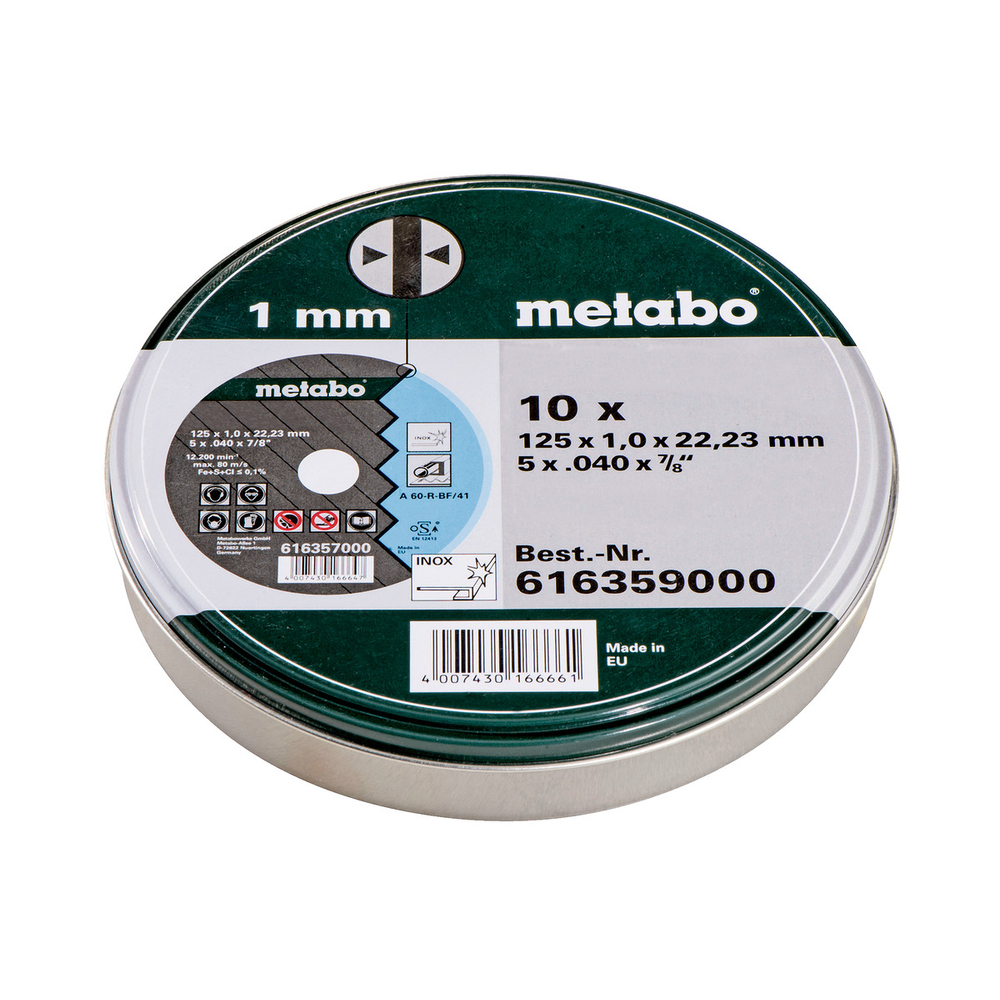 10 meules de tronçonnage SP 125 x 1,0 x 22,23 Inox, TF 41 - METABO - 616359000