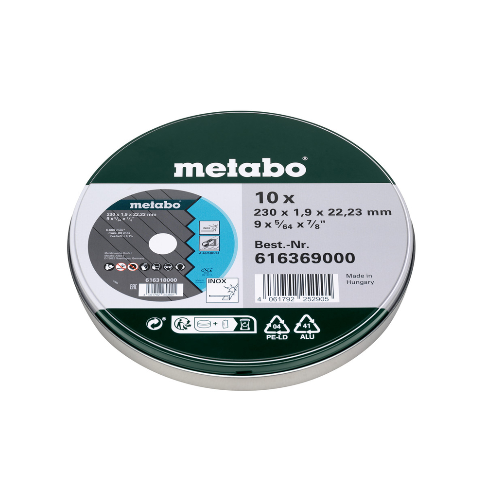 10 meules de tronçonnage SP 230x1,9x22,23 Inox, TF 41 - METABO - 616369000