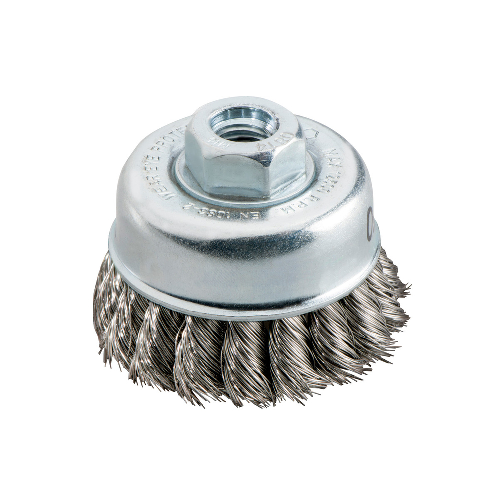 Brosse boisseau 65x0,35 mm/ M 14, acier inoxydable, torsadé - METABO - 623801000