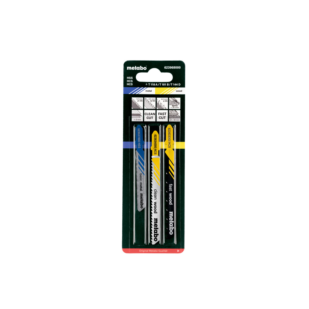 Assortiment 1 de lames de scies sauteuses, bois+métal, 3 pièces - METABO - 623968000