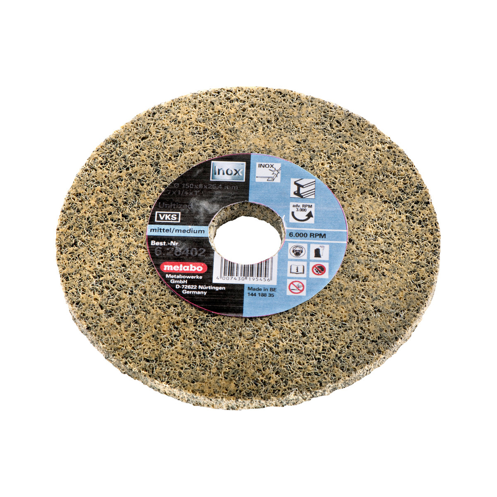 Meule abrasive compacte en fibres « Unitized », moyenne, 125 x 6 x 22,23 mm, pour meuleuse d'angle - METABO - 626483000