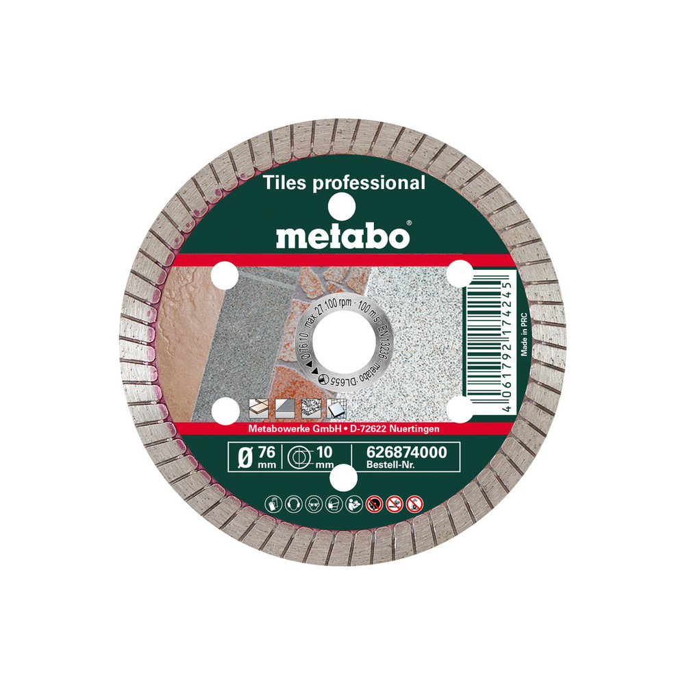 Meule de tronçonnage diamantée, 76x10,0mm, « TP », Carrelage « professional » - METABO - 626874000