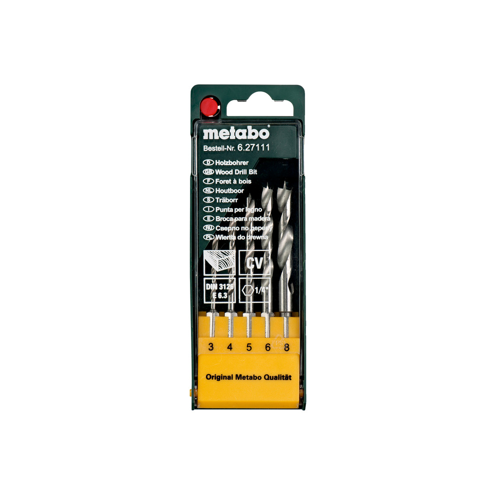 Coffret de mèches à bois, 5 pièces E 6,3 - METABO - 627111000