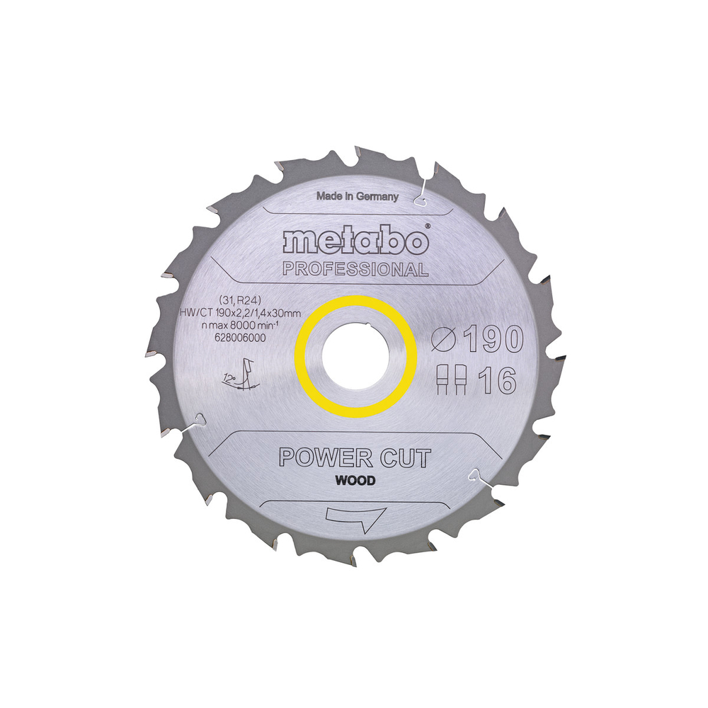 Lame de scie « power cut wood - professional », 190x30, Z16 FZ/FA 12° - METABO - 628006000