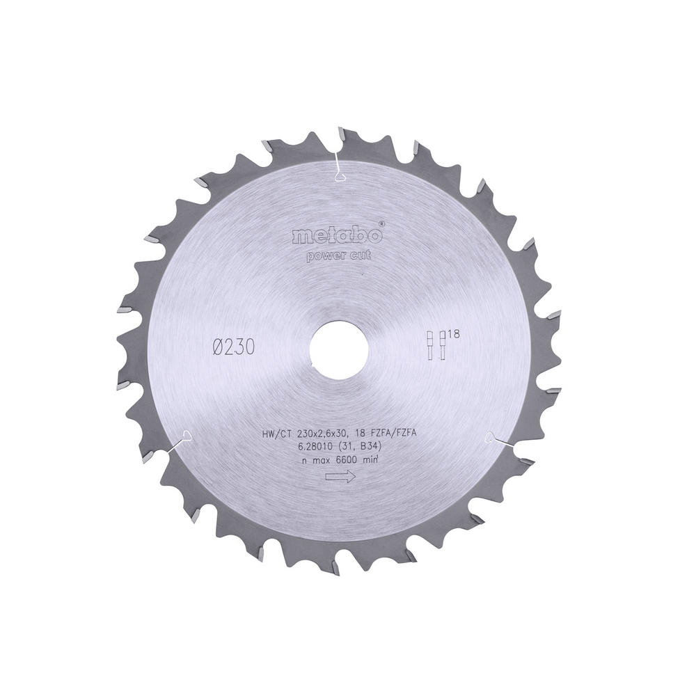 Lame de scie « power cut wood - professional », 230x30, Z18 FZ/FA 10° - METABO - 628010000