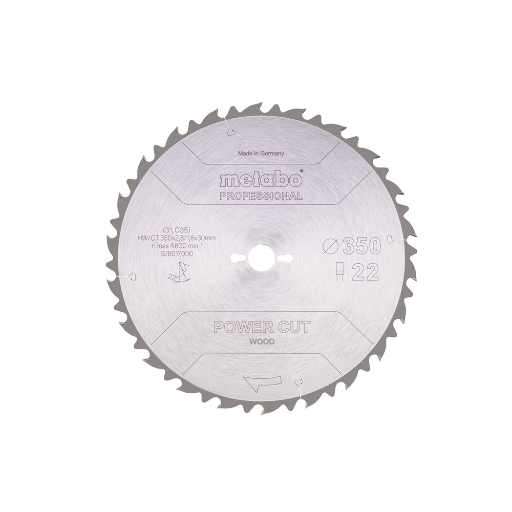 Lame de scie « power cut wood - professional », 350x30, Z22 FZ 22° - METABO - 628017000