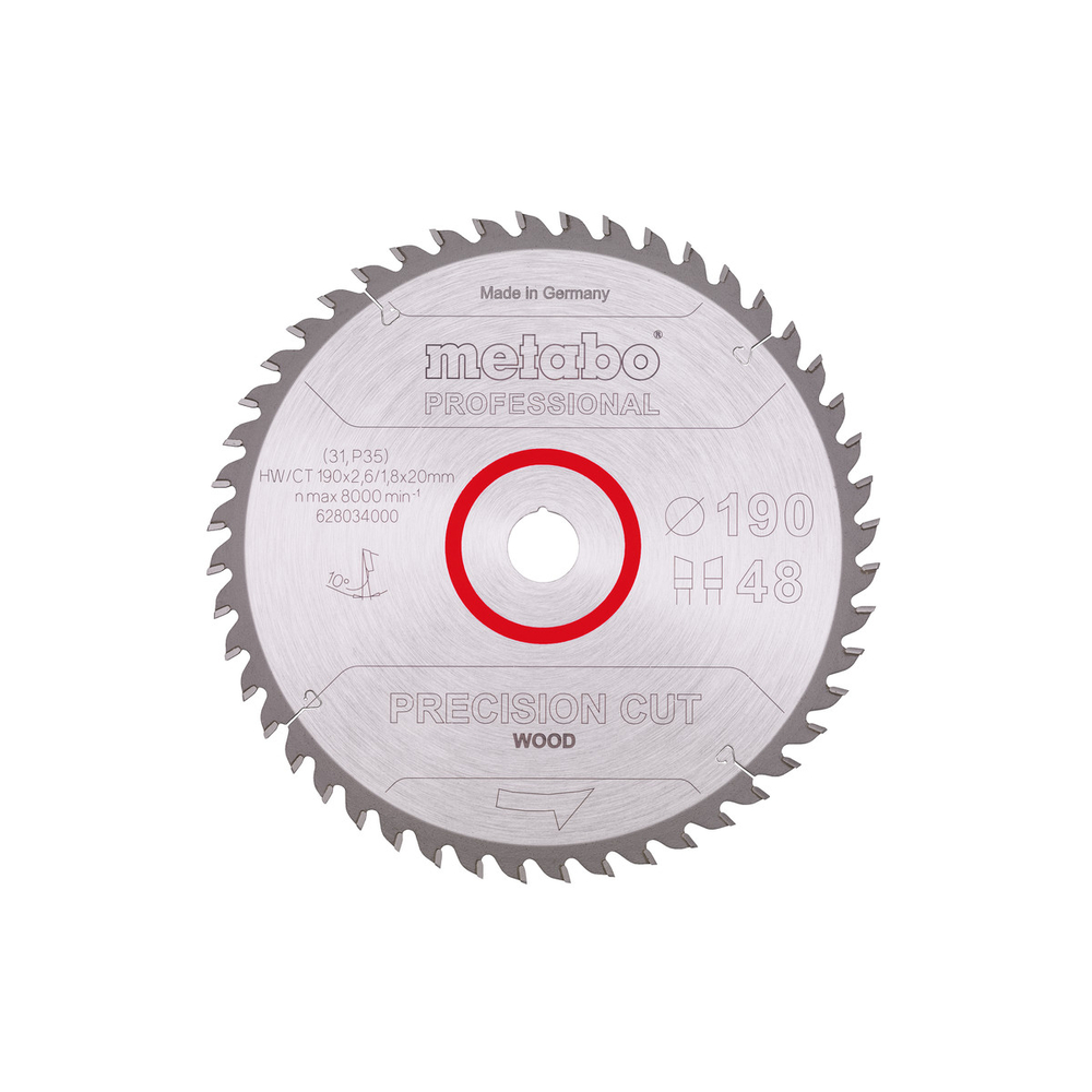 Lame de scie « precision cut wood - professional », 190x20, Z48 WZ 10° - METABO - 628034000