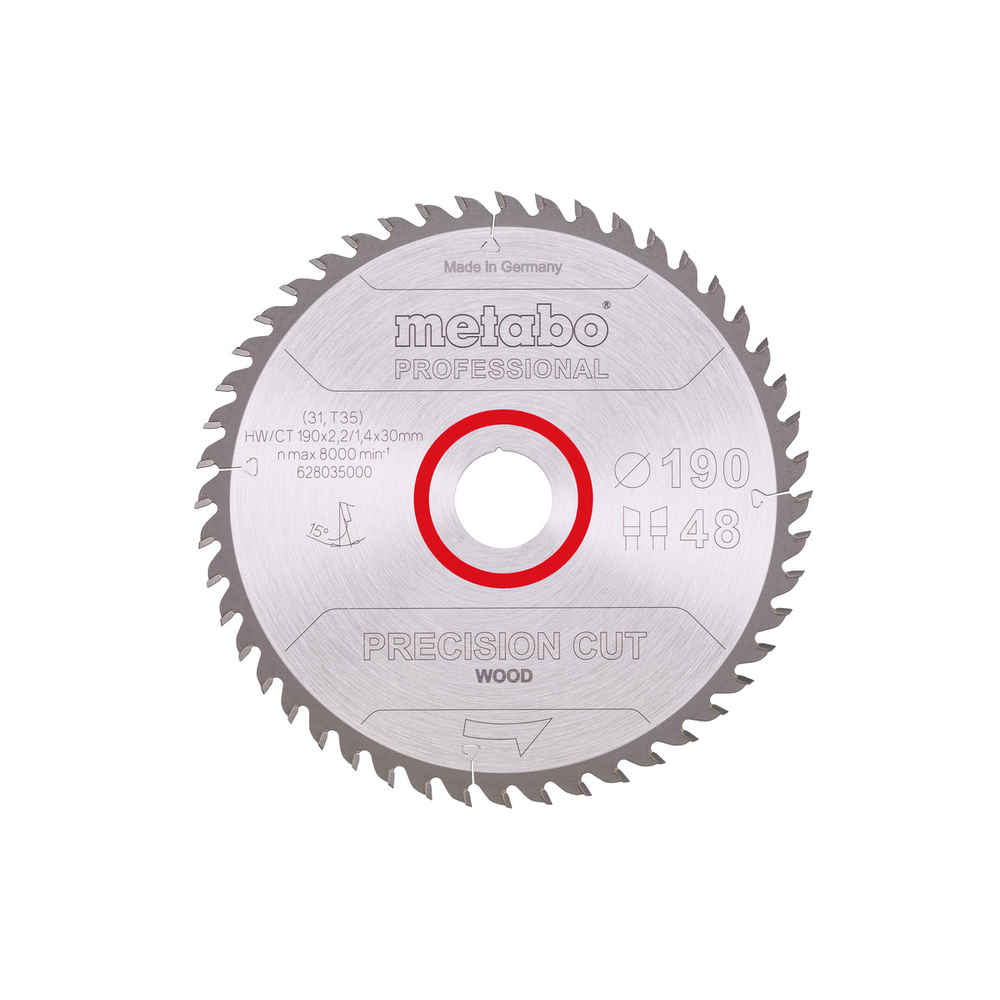 Lame de scie « precision cut wood - professional », 190x30, Z48 WZ 15° - METABO - 628035000