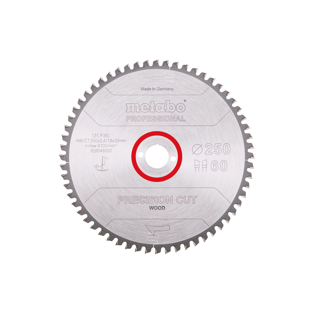 Lame de scie « precision cut wood - professional », 250x30, Z60 WZ 5° nég. - METABO - 628048000