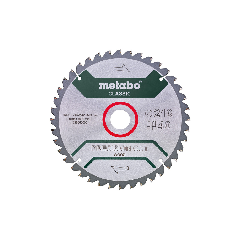 Lame de scie « precision cut wood - classic », 216x30, Z40 WZ 5° nég. - METABO - 628060000