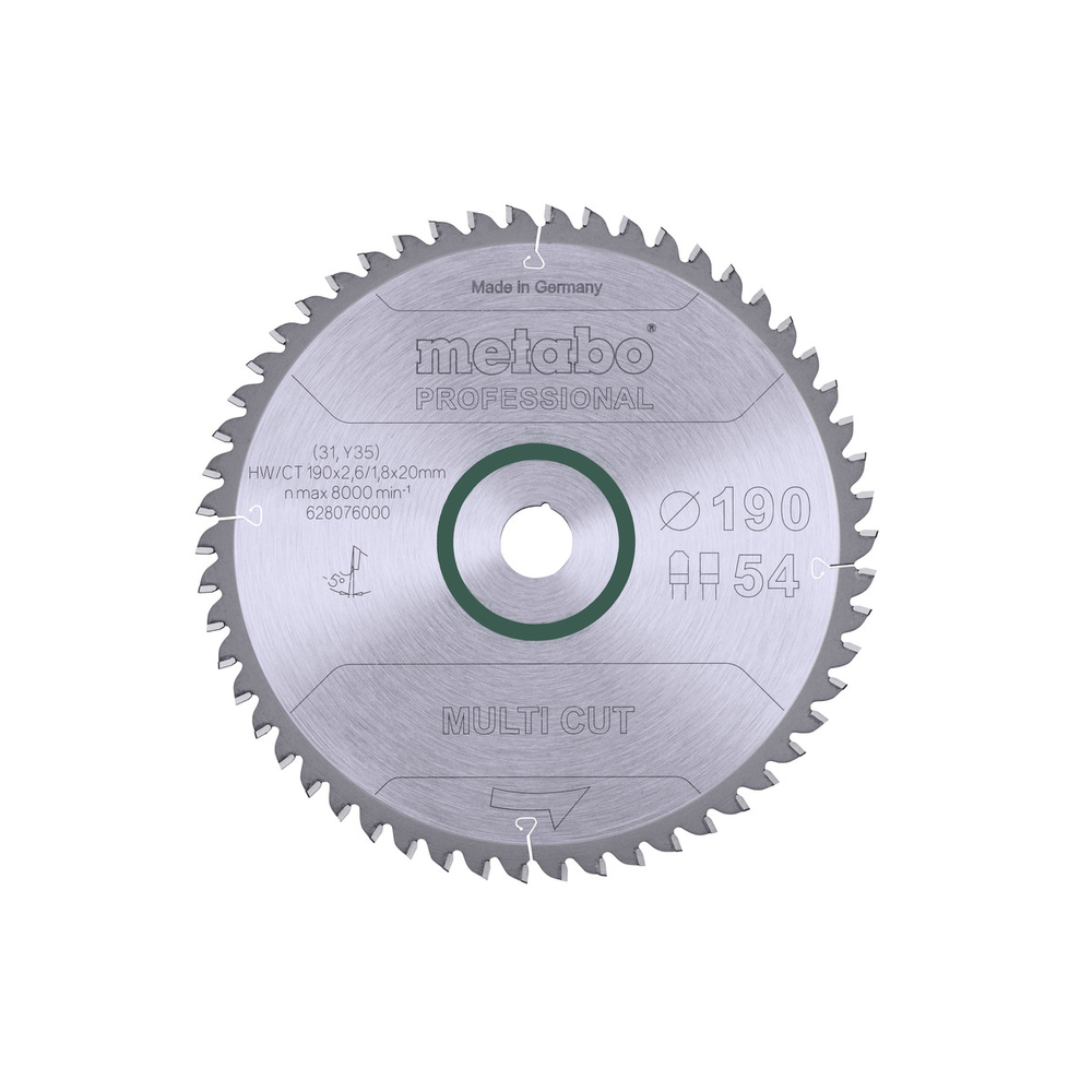 Lame de scie « multi cut - professional », 190x20, Z54 FZ/TZ 5° nég. - METABO - 628076000