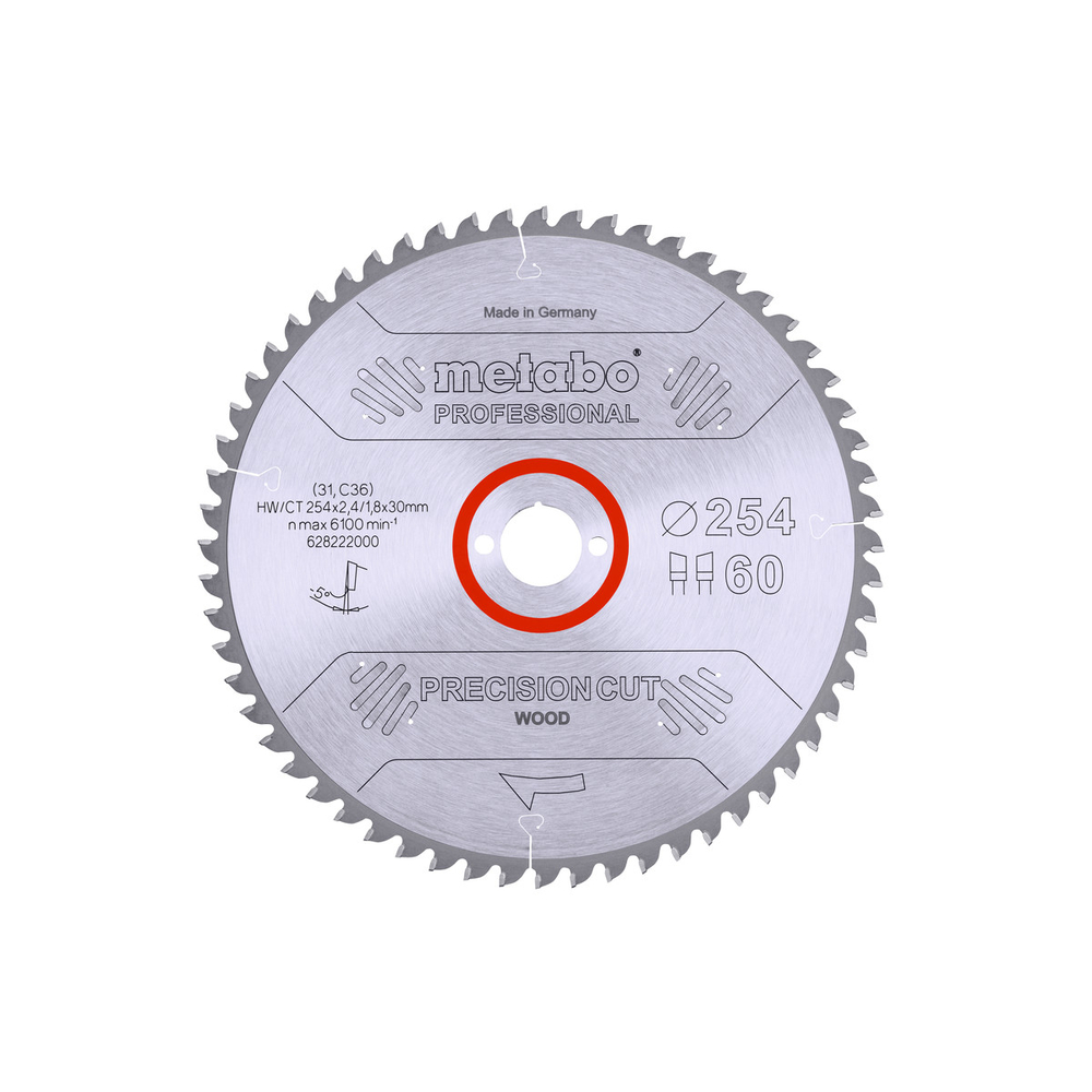Lame de scie « precision cut wood - professional », 254x30, Z60 WZ 5° nég. - METABO - 628222000