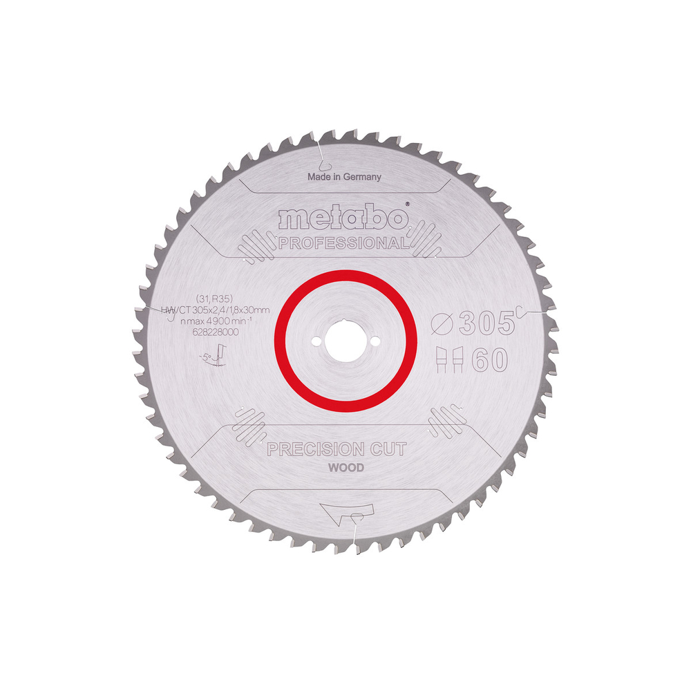 Lame de scie « precision cut wood - professional », 305x30, Z60 WZ 5° nég. - METABO - 628228000