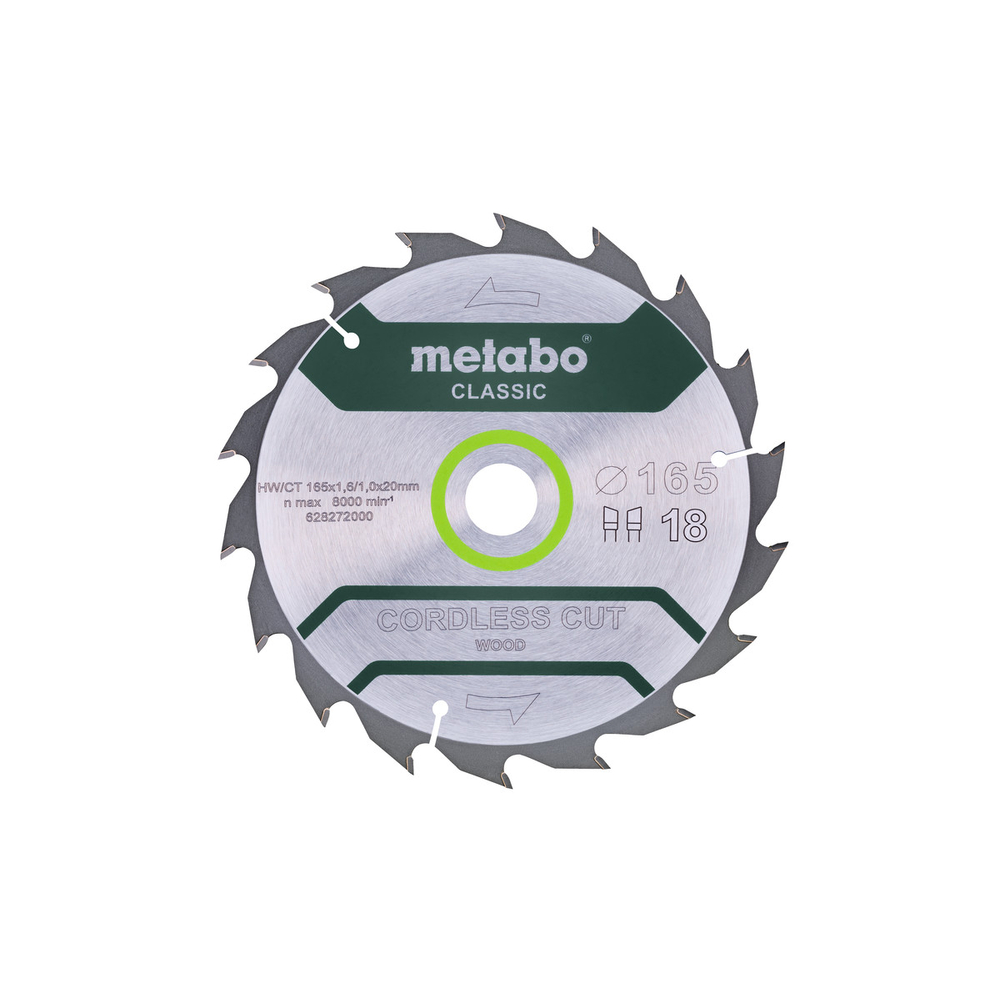 Lame de scie « cordless cut wood - classic », 165x20 Z18 WZ 20° - METABO - 628272000