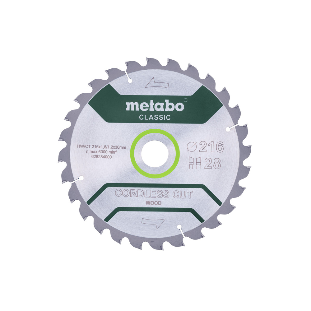 Lame de scie « cordless cut wood - classic », 216x30 Z28 WZ 5° - METABO - 628284000