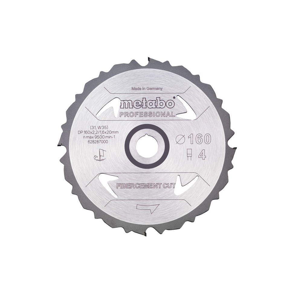 Lame de scie « fibercement cut - professional », 160x20 Z4 PCD FZ 5° - METABO - 628287000