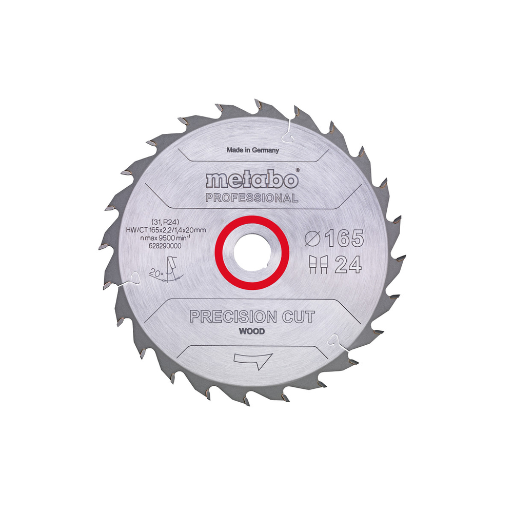 Lame de scie « precision cut wood - professional », 165x20 Z24 WZ 20° - METABO - 628290000