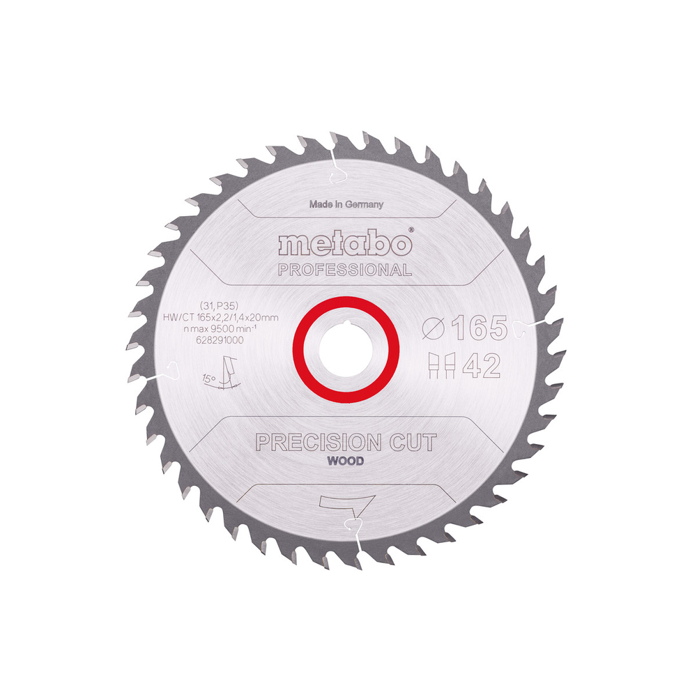 Lame de scie « precision cut wood - professional », 165x20 Z42 WZ 15° - METABO - 628291000