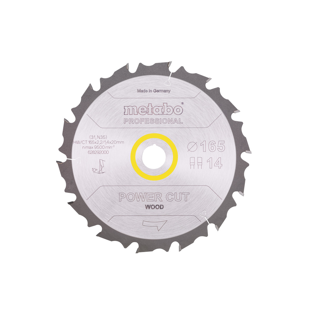 Lame de scie « power cut wood - professional », 165x20 Z14 FZ/FA 10° - METABO - 628292000