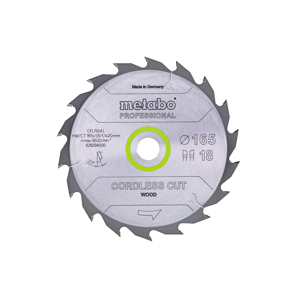Lame de scie « cordless cut wood - professional », 165x20 Z18 WZ 20° - METABO - 628294000