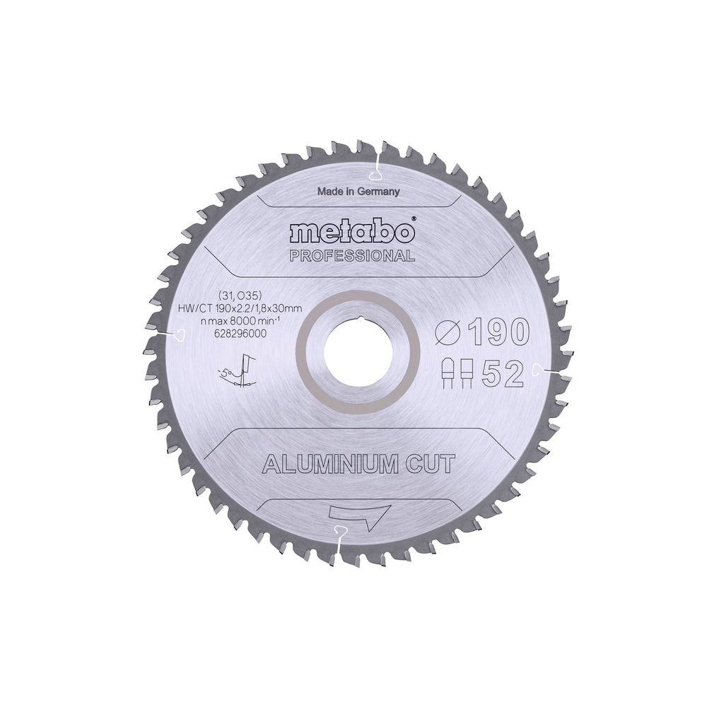 Lame de scie « aluminium cut - professional », 190x30 Z52 FZ/TZ 5°neg - METABO - 628296000