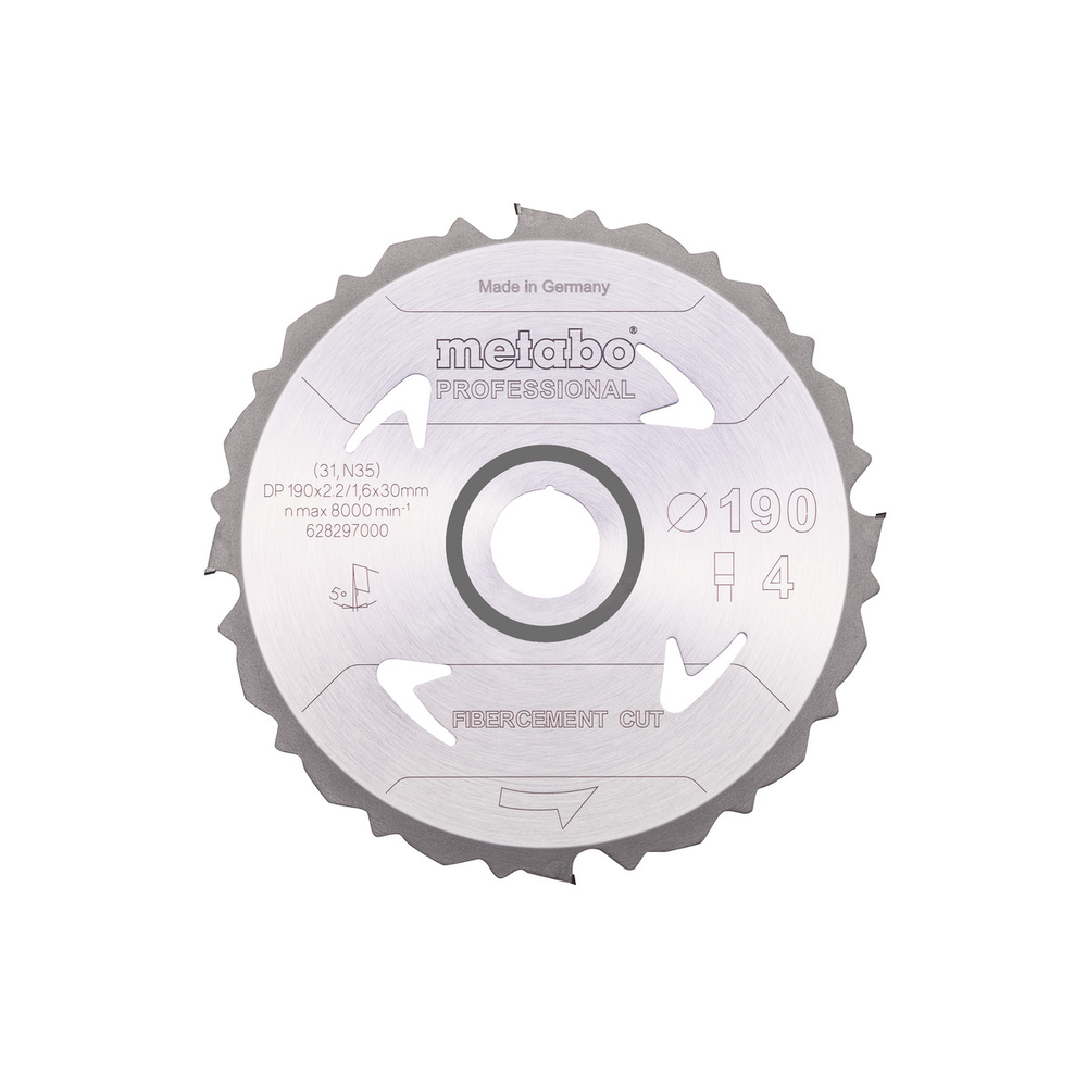 Lame de scie « fibercement cut - professional », 190x30 Z4 PCD FZ 5° - METABO - 628297000