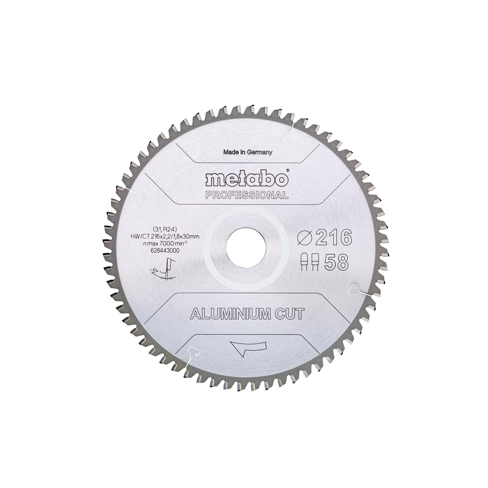 Lame de scie « aluminium cut - professional », 216x30 Z58 FZ/TZ 5°neg - METABO - 628443000