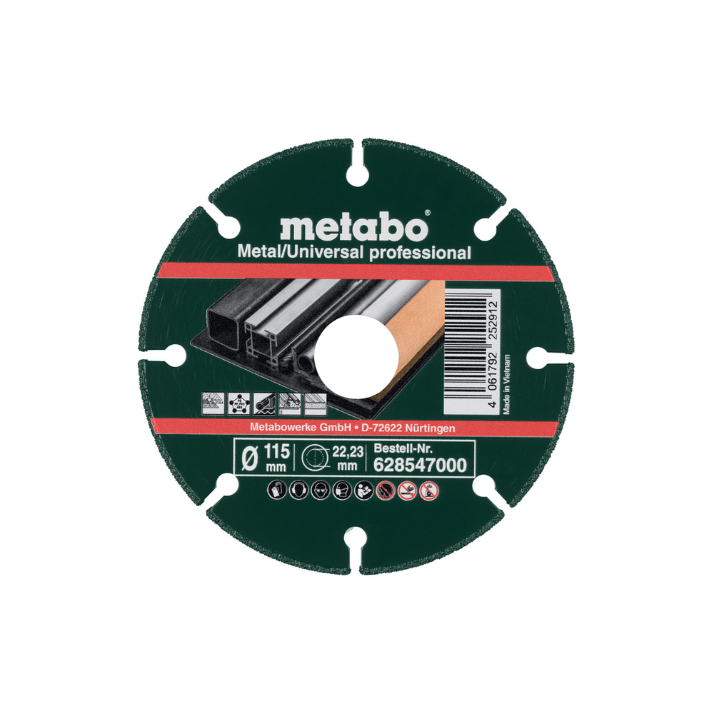 Meule de tronçonnage diamantée 115x1,3x22,23mm, « MUP », Métal/Universal « professional » - METABO - 628547000