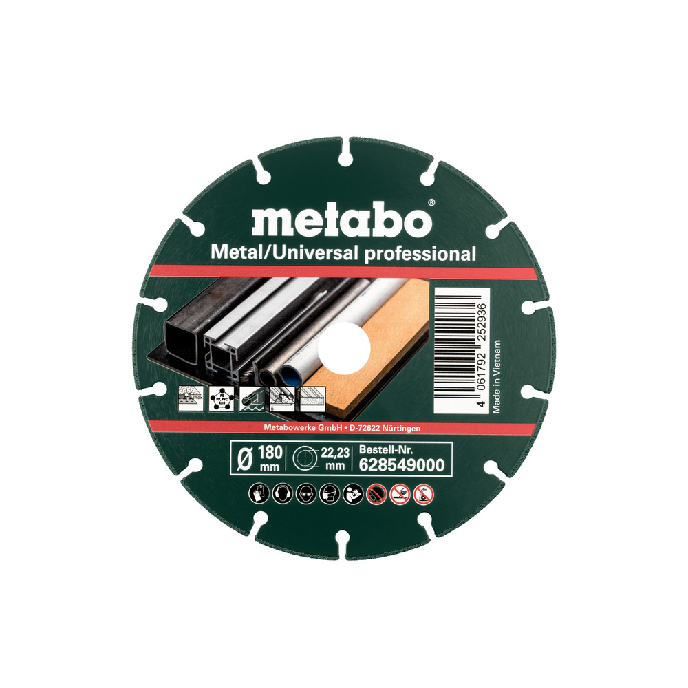 Meule de tronçonnage diamantée 180x1,6x22,23mm, « MUP », Métal/Universal « professional » - METABO - 628549000